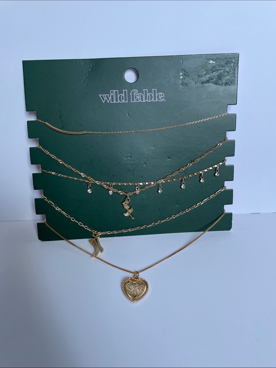 wild fable Jewelry - NWT wild fable Gold-Tone Layered Heart & Charm Necklace Set with Rhinestones